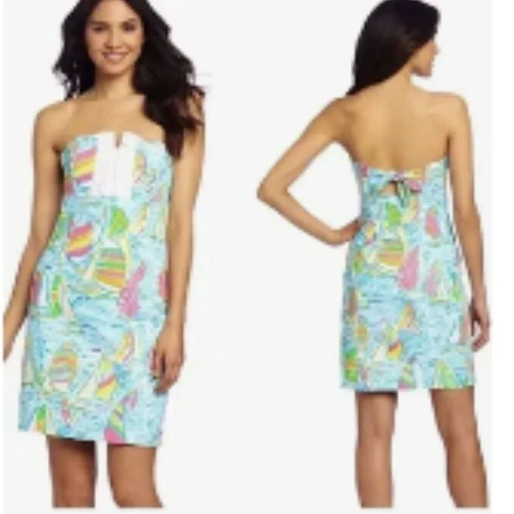 🎉HP🎉 Lilly Pulitzer Size 00 You Gotta Regatta Sailboats Strapless Franco Dress - Picture 15 of 16